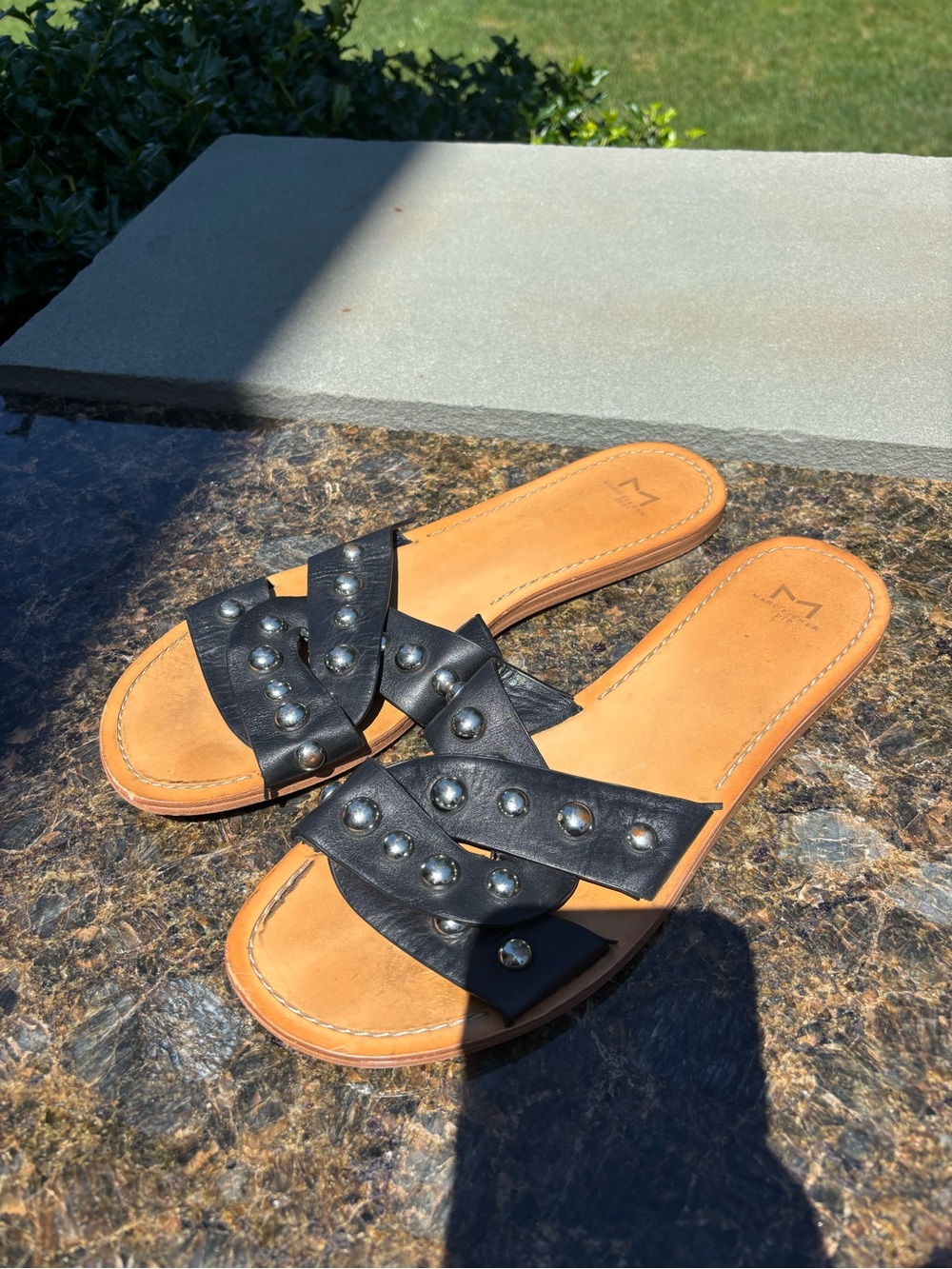 Marc Fisher Black Studded Paige Slide Sandals Women’s size 10